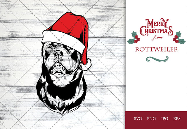 Rottweiler dog svg portrait clipart vector graphic art Xmas hat Christmas dog Cricut cut file cuttable design SVG Loveleen Kaur 
