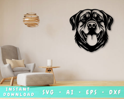 Rottweiler Laser SVG Cut File, Rottweiler Glowforge File, Rottweiler DXF, Rottweiler Wall Art SVG SVG HappyDesignStudio 