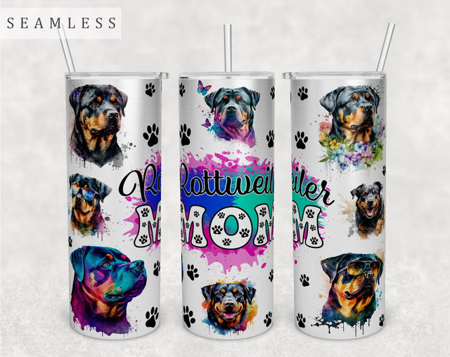 Rottweiler Mom Tumbler Wrap, 20oz Skinny Tumbler Sublimation Design, Rottweiler Mama Tumbler PNG Sublimation HappyDesignStudio 