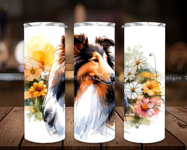 Rough Collie Sunflower Tumbler PNG, Rough Collie Tumbler Wrap, Rough Collie Dog Lover Pet 20 oz Skinny Sublimation Tumbler Wrap Sublimation ToriDesigns 
