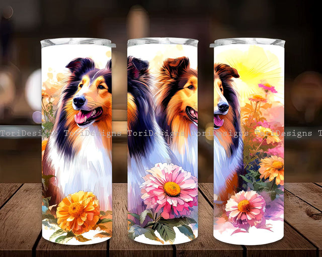Rough Collie Sunflower Tumbler PNG, Rough Collie Tumbler Wrap, Rough Collie Dog Lover Pet 20 oz Skinny Sublimation Tumbler Wrap Sublimation ToriDesigns 
