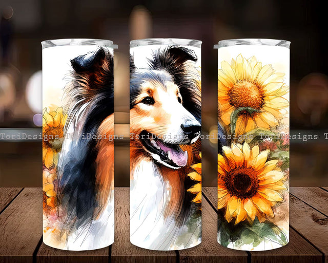 Rough Collie Sunflower Tumbler PNG, Rough Collie Tumbler Wrap, Rough Collie Dog Lover Pet 20 oz Skinny Sublimation Tumbler Wrap Sublimation ToriDesigns 