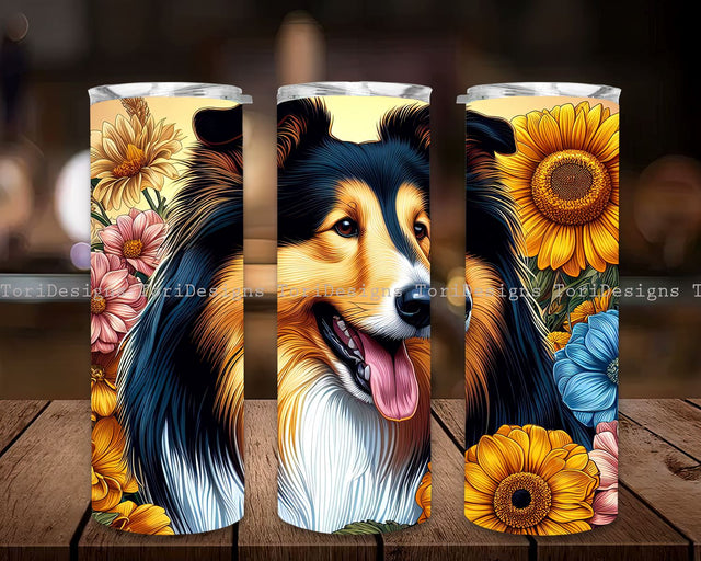 Rough Collie Sunflower Tumbler PNG, Rough Collie Tumbler Wrap, Rough Collie Dog Lover Pet 20 oz Skinny Sublimation Tumbler Wrap Sublimation ToriDesigns 