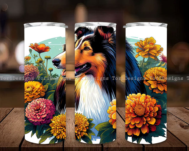 Rough Collie Sunflower Tumbler PNG, Rough Collie Tumbler Wrap, Rough Collie Dog Lover Pet 20 oz Skinny Sublimation Tumbler Wrap Sublimation ToriDesigns 