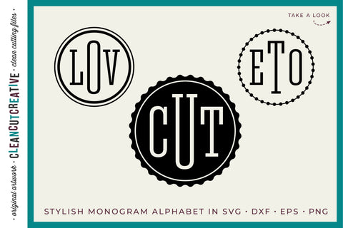 Round 3 letter Stylish Monogram Alphabet for crafters SVG CleanCutCreative 