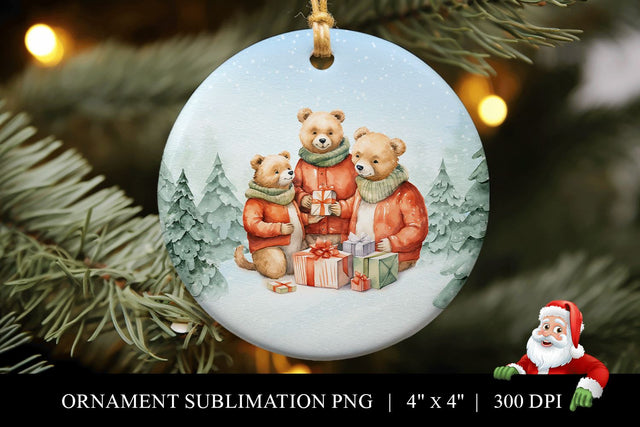 Round Bear Family Christmas Ornament Sublimation PNG Sublimation BijouBay 