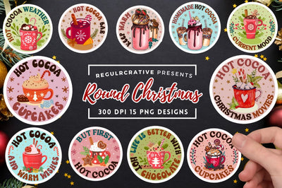 Round Christmas Hot Cocoa Stickers Bundle Sublimation Regulrcrative 