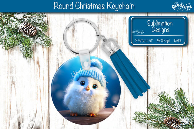 Round Christmas Keychain Sublimation Penguin Christmas Baby Animals print PNG Sublimation Createya Design 