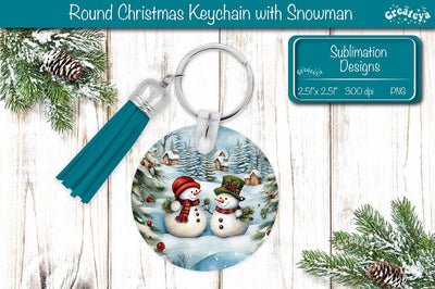 Round Christmas Keychain Sublimation PNG keychain template Snowman PNG Sublimation Createya Design 