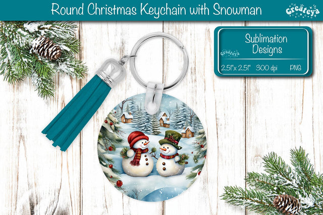 Round Christmas Keychain Sublimation PNG keychain template Snowman PNG Sublimation Createya Design 