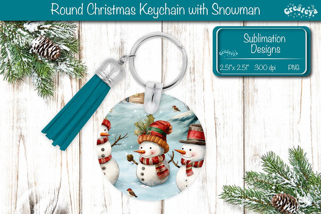 Round Christmas Keychain Sublimation PNG keychain template Snowman PNG Sublimation Createya Design 