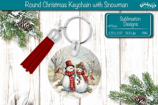 Round Christmas Keychain Sublimation PNG keychain template Snowman PNG Sublimation Createya Design 