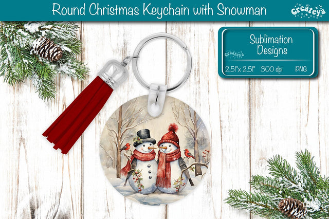 Round Christmas Keychain Sublimation PNG keychain template Snowman PNG Sublimation Createya Design 