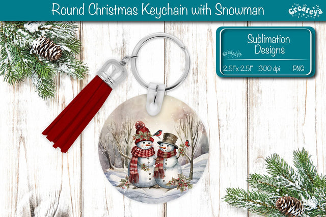 Round Christmas Keychain Sublimation PNG keychain template Snowman PNG Sublimation Createya Design 