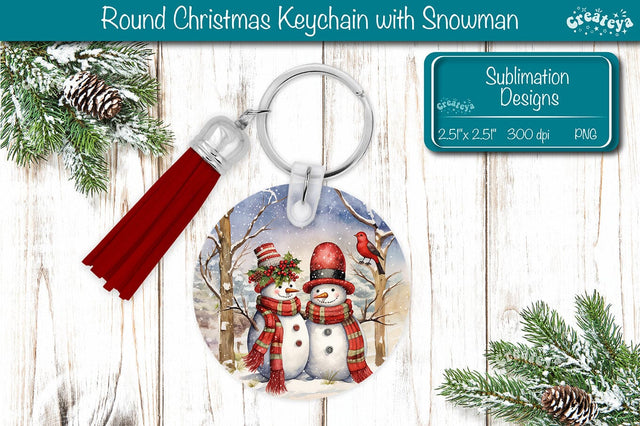 Round Christmas Keychain Sublimation PNG keychain template Snowman PNG Sublimation Createya Design 
