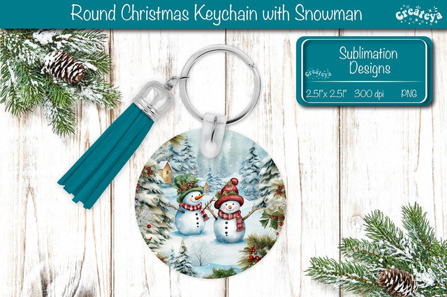 Round Christmas Keychain Sublimation PNG keychain template Snowman PNG Sublimation Createya Design 