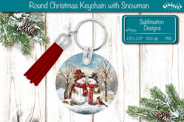 Round Christmas Keychain Sublimation PNG keychain template Snowman PNG SVG Createya Design 