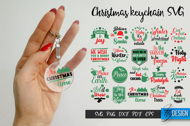Round Christmas Keychain SVG Bundle. Xmas Key Keychain Svg. SVG Fly Design 