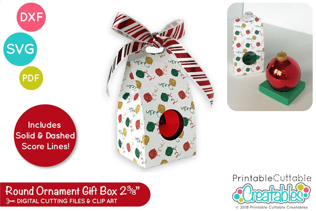 Round Christmas Ornament Gift Box Template SVG Printable Cuttable Creatables