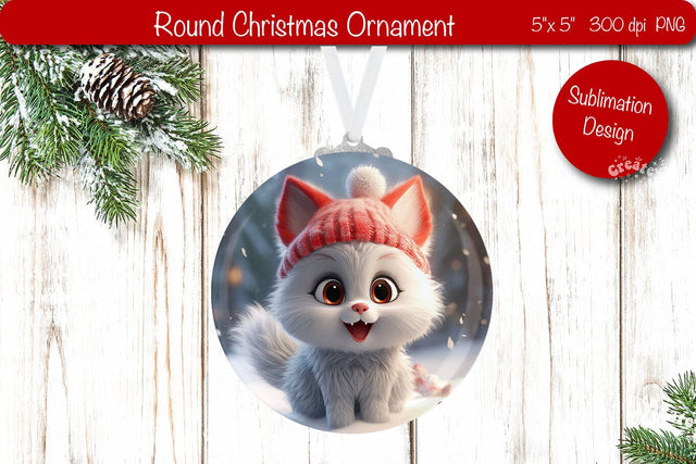 Round Christmas ornament Sublimation Animal PNG Cat Kitty Sublimation Createya Design 