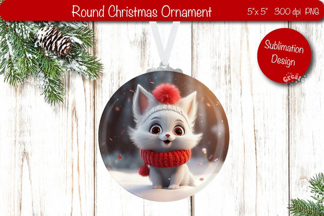 Round Christmas ornament Sublimation Animal PNG Cat Sublimation Createya Design 