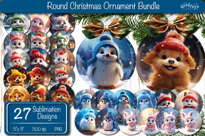 Round Christmas ornament Sublimation Bundle Baby Animas PNG Sublimation Createya Design 