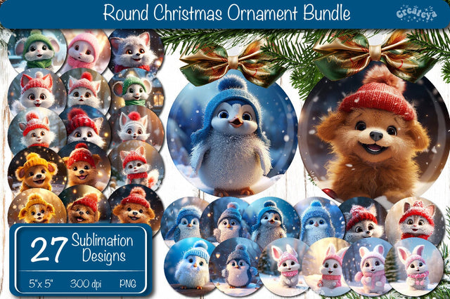 Round Christmas ornament Sublimation Bundle Baby Animas PNG Sublimation Createya Design 