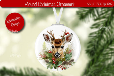 Round Christmas ornament Sublimation Watercolor Baby Animal PNG Sublimation Createya Design 