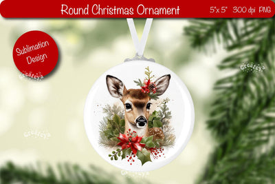 Round Christmas ornament Sublimation Watercolor Baby Animal PNG Sublimation Createya Design 