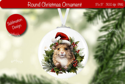 Round Christmas ornament Sublimation Watercolor Baby Animal PNG Sublimation Createya Design 