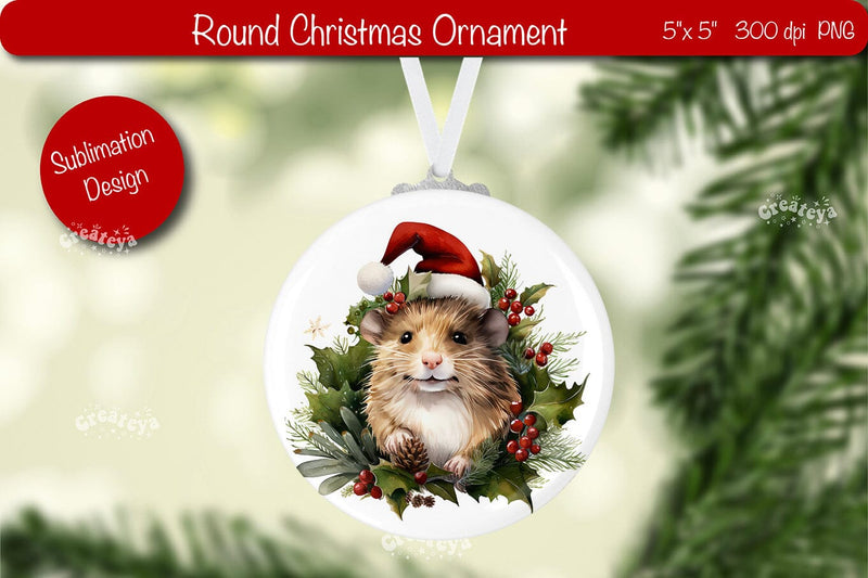Round Christmas ornament Sublimation Watercolor Baby Animal PNG - So Fontsy