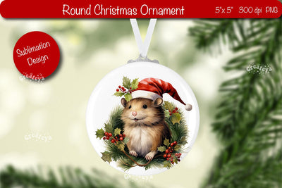 Round Christmas ornament Sublimation Watercolor Baby Animal PNG Sublimation Createya Design 