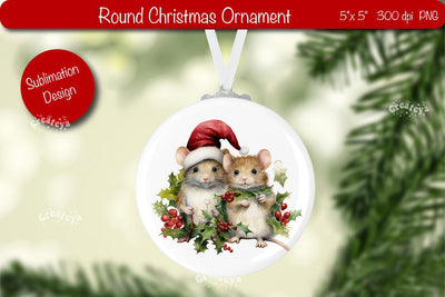 Round Christmas ornament Sublimation Watercolor Baby Animal PNG Sublimation Createya Design 