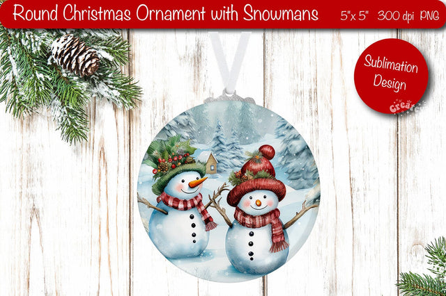 Round Christmas ornament Sublimation Watercolor PNG Sublimation Createya Design 