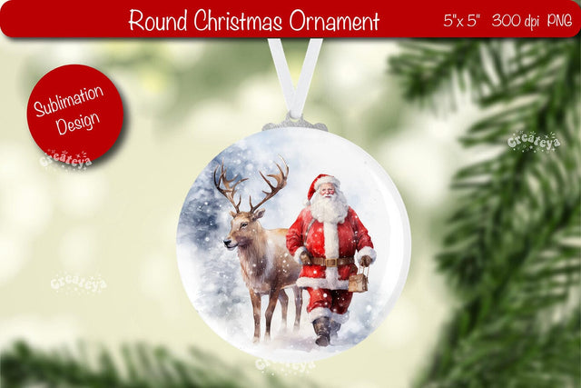 Round Christmas ornament Sublimation Watercolor Santa PNG Sublimation Createya Design 