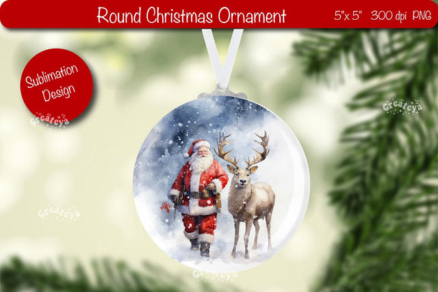 Round Christmas ornament Sublimation Watercolor Santa PNG Sublimation Createya Design 