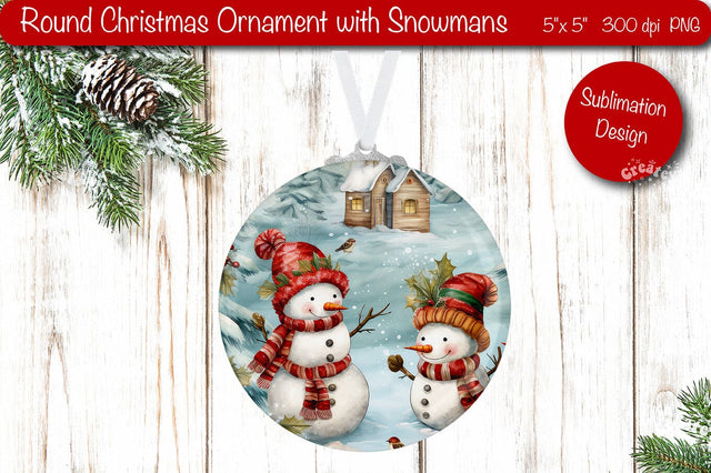 Round Christmas ornament Sublimation Watercolor Snowman PNG Sublimation Createya Design 