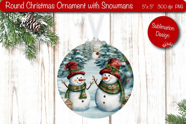 Round Christmas ornament Sublimation Watercolor Snowman PNG Sublimation Createya Design 