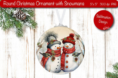 Round Christmas ornament Sublimation Watercolor Snowman PNG Sublimation Createya Design 