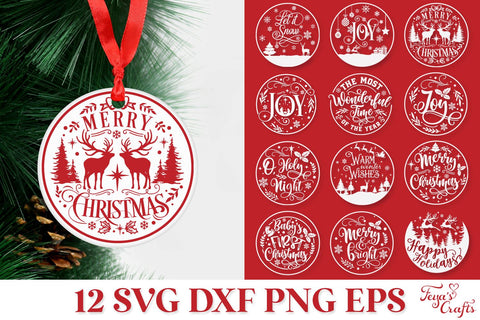 Round Christmas Ornaments SVG Bundle SVG Feya's Fonts and Crafts 