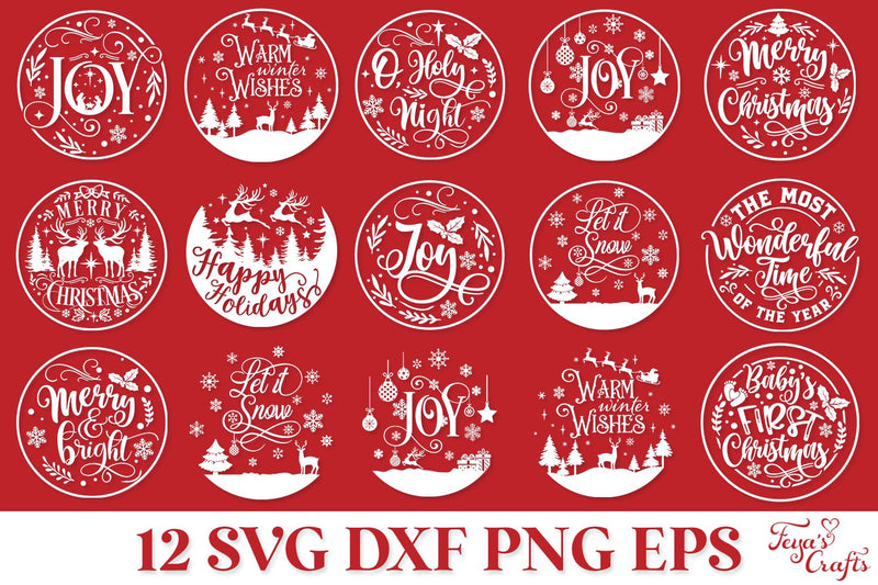 Round Christmas Ornaments SVG Bundle - So Fontsy