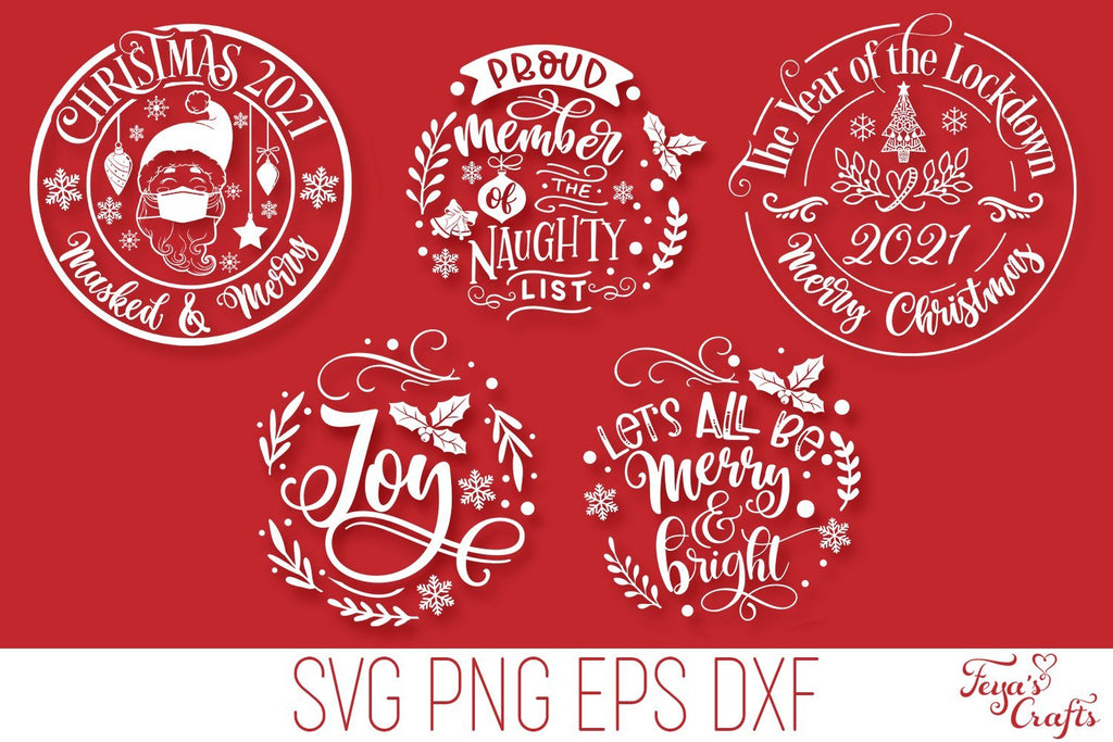 Round Christmas Ornaments SVG Cut Files Pack - So Fontsy