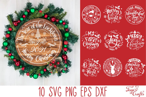 Round Christmas Ornaments SVG Cut Files Pack SVG Feya's Fonts and Crafts 