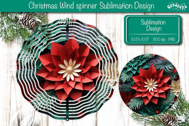Round Christmas Poinsetta wind spinner Sublimation designs PNG Sublimation Createya Design 