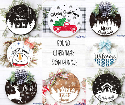 Round Christmas Sign Bundle Svg, Merry Christmas Svg SVG _HelArtShop_ 
