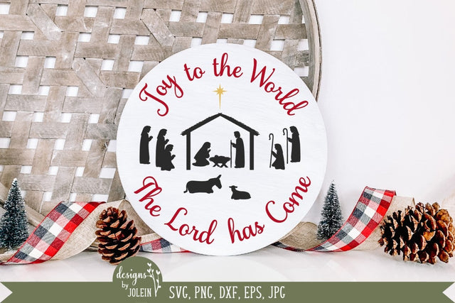 Round Christmas Sign - Nativity - Joy to the World SVG Designs by Jolein 