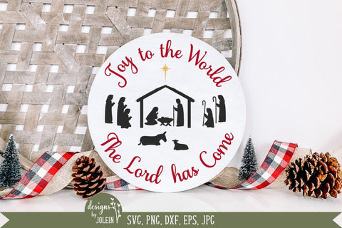 Round Christmas Sign - Nativity - Joy to the World SVG Designs by Jolein 