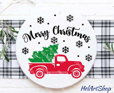 Round Christmas Sign Svg, Christmas Truck Svg SVG _HelArtShop_ 