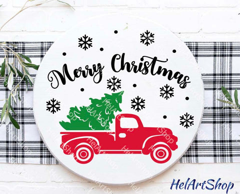 Round Christmas Sign Svg, Christmas Truck Svg SVG _HelArtShop_ 