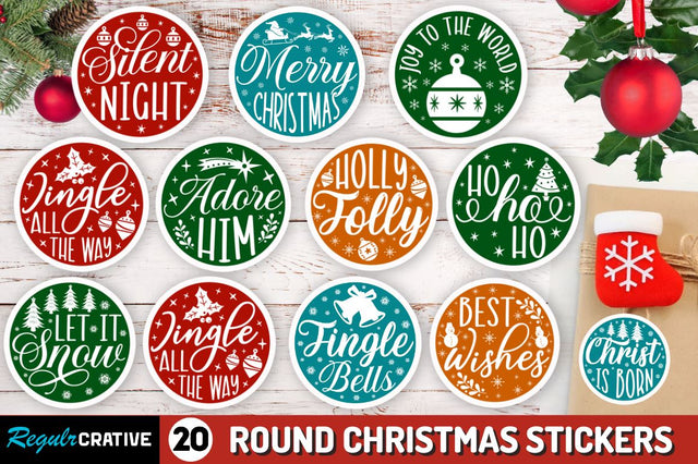 Round Christmas Stickers Bundle Sublimation Regulrcrative 